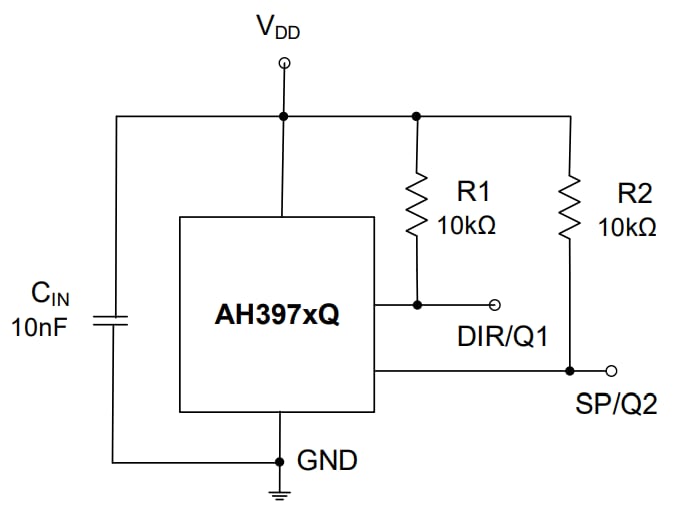 Application Circuit Diagram - Diodes Incorporated AH397xQ Automotive Dual Hall Effect Latches Application Circuit Diagram - Diodes Incorporated AH397xQ Automotive Dual Hall Effect Latches